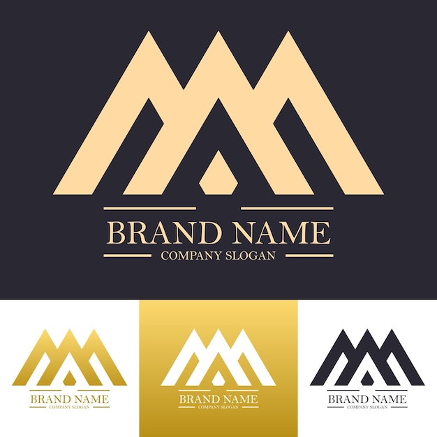 Vettore illustrazione del design del logo aaa in colore dorato con concetto di montagna e punto al centro