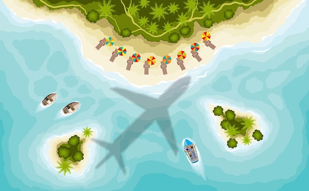 Aairplane over tropische eilanden bovenaanzicht