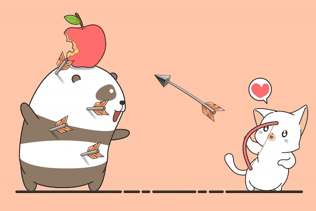 Aanbiddelijke boogschutterkat schiet een appel