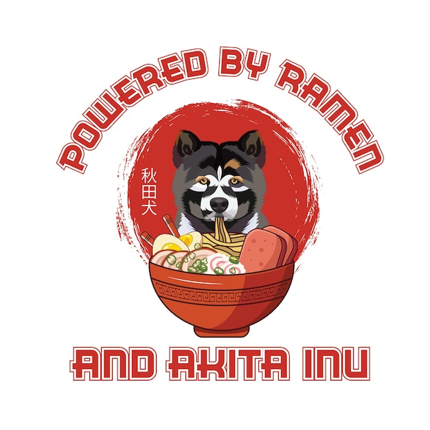 Aangedreven door Ramen en Akita Inu honden t-shirt design vector