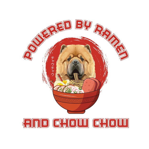 Aangedreven door Ramen en Chow Chow T-Shirt design vector