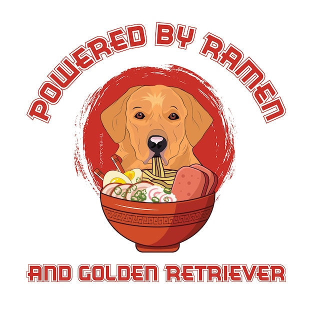 Aangedreven door ramen en golden retriever hond t-shirt design vector