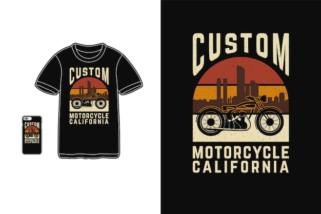 Aangepaste motorfiets Californië ontwerp voor t-shirt silhouet retro stijl