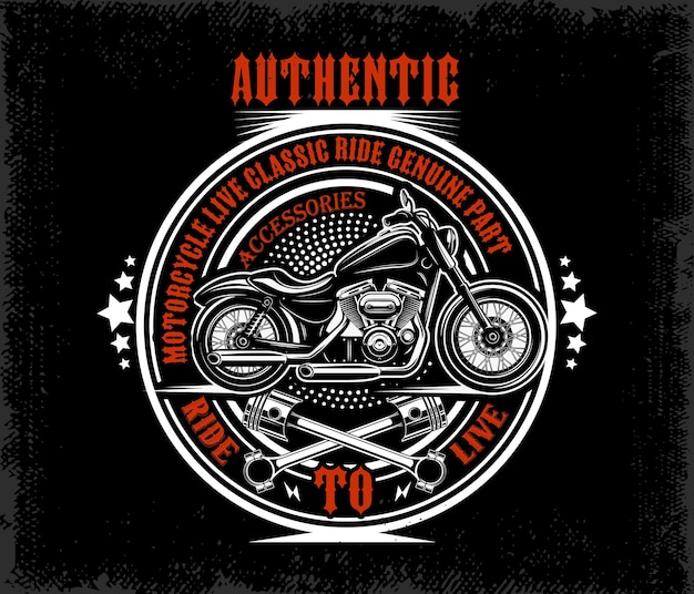 Vector aangepaste vintage motorfiets kleurrijke badge met een motorfiets vectorillustratie