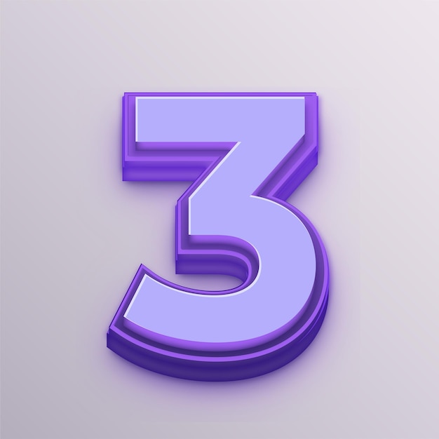 Aanpasbare Paarse 3D Vector Nummer 3 Icon voor Onderwijs Business en Media