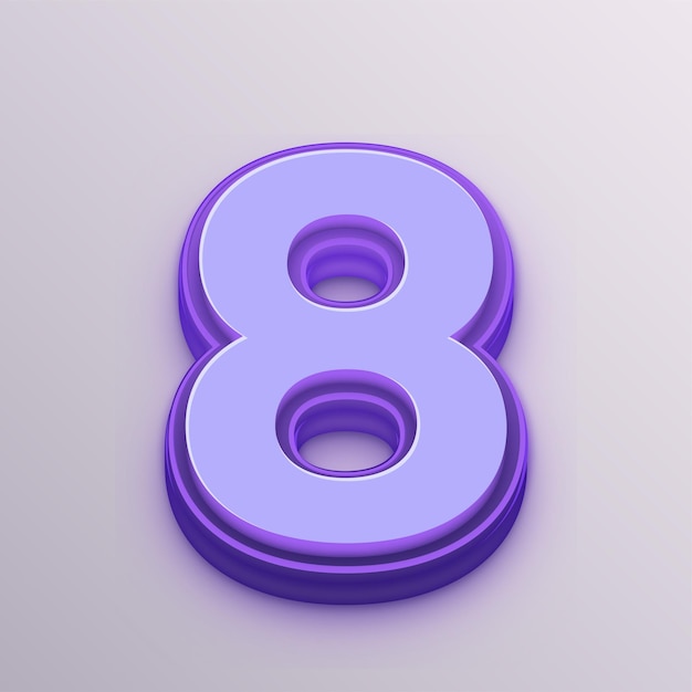 Aanpasbare Paarse 3D Vector Nummer 8 Icon voor Onderwijs Business en Media