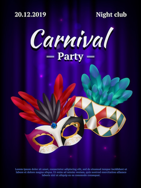 Aanplakbiljet carnaval. maskerade poster uitnodiging met venetiaans feestmasker