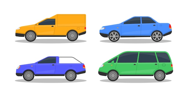 Aantal auto's van verschillende kleuren geïsoleerd op wit