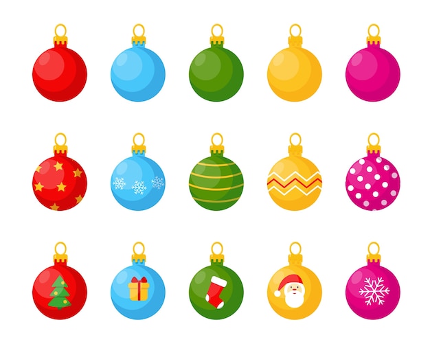 Aantal ballen voor kerstboom geïsoleerd op een witte achtergrond.