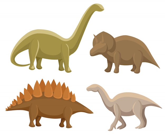 Aantal dinosaurussen. stegosaurus, triceratops, iguanodon, diplodocus. illustratie op wit. kleurrijke set fantasie schattige monsters, dieren en prehistorisch karakter