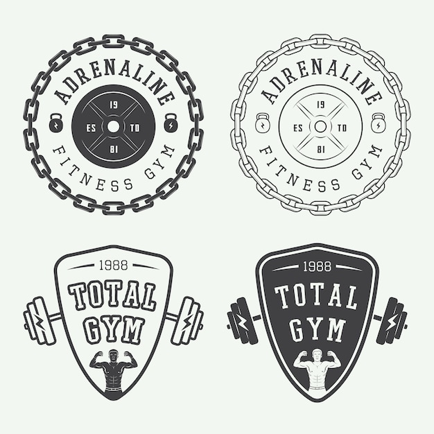 Aantal gym logo's, labels en badges in vintage stijl