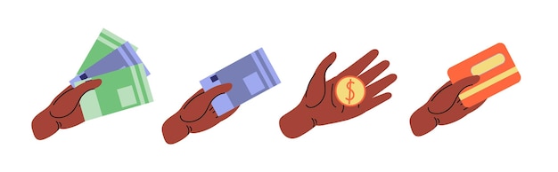 Vector aantal handen met papiergeld munten bankkaart vectorillustratie
