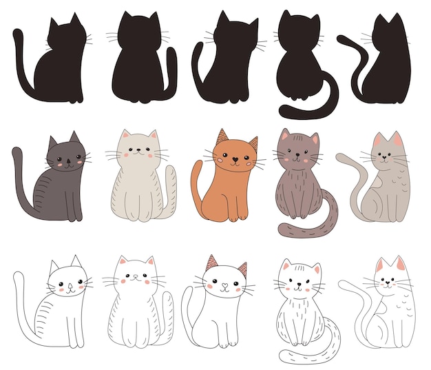 Aantal katten kittens in doodle stijl vector