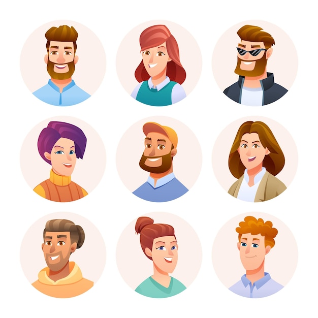Aantal mensen avatar karakters Mannelijke en vrouwelijke avatars in cartoon-stijl in cartoon-stijl