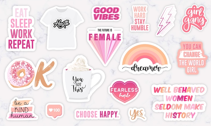 Vector aantal stickers met motivatiezinnen voor meisjeskracht