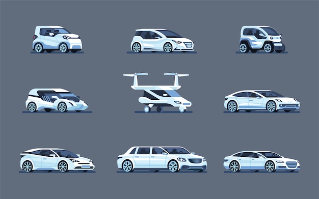 Aantal zelfrijdende auto's geïsoleerd op grijs