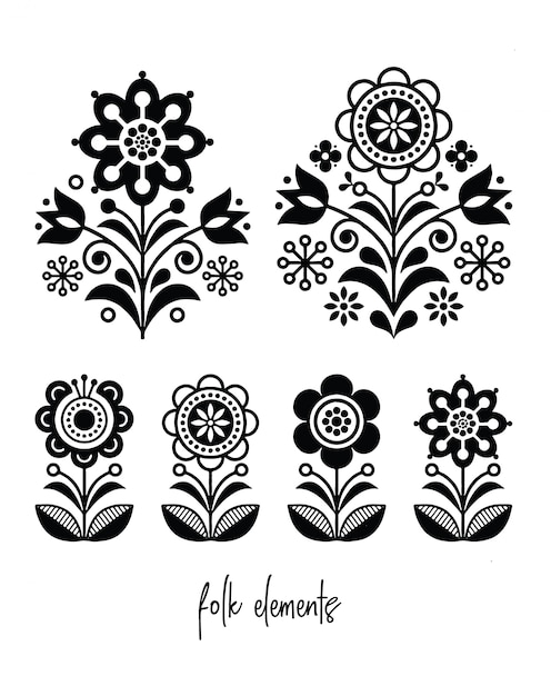 aantal zwarte bloemen van volkskunst