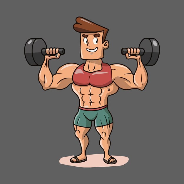 Aantrekkelijke cartoon type body builder mascotte gaming personage design