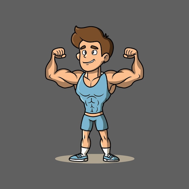 Vector aantrekkelijke cartoon type body builder mascotte gaming personage design