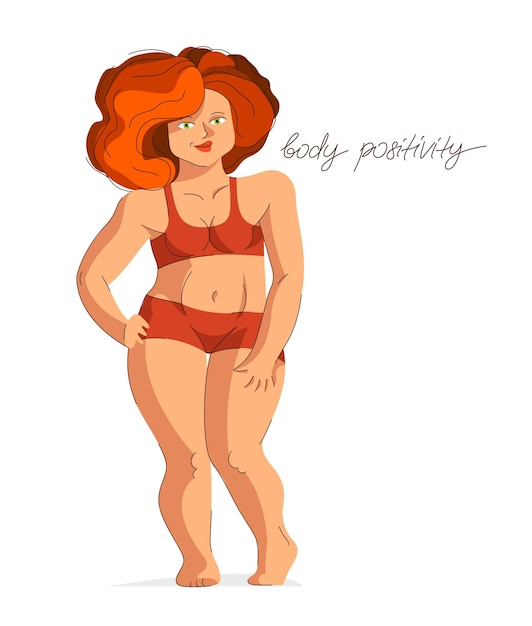Aantrekkelijke en sexy plus size vrouw geïsoleerd op witte vector illustratie concept van lichaam positiviteit gezondheid en geluk liefde en accepteren van uw lichaam idee