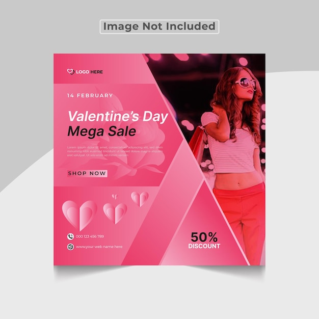 Aantrekkelijke valentijnsdagaanbieding sociale media of instagram post webbannersjabloon