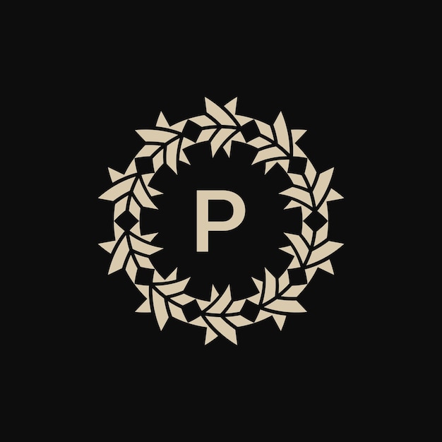 Vector aanvankelijke letter p ornamentele rand cirkel frame logo.