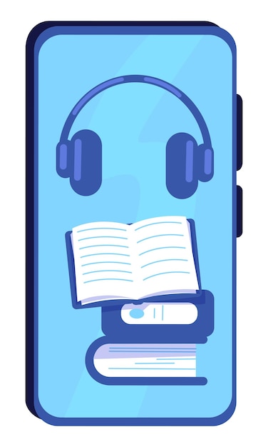 Aanvraag voor het luisteren naar audioboeken en podcasts semi-egale kleur vectorobject Full-size item op wit Smartphone scherm eenvoudige cartoon stijl illustratie voor web grafisch ontwerp en animatie