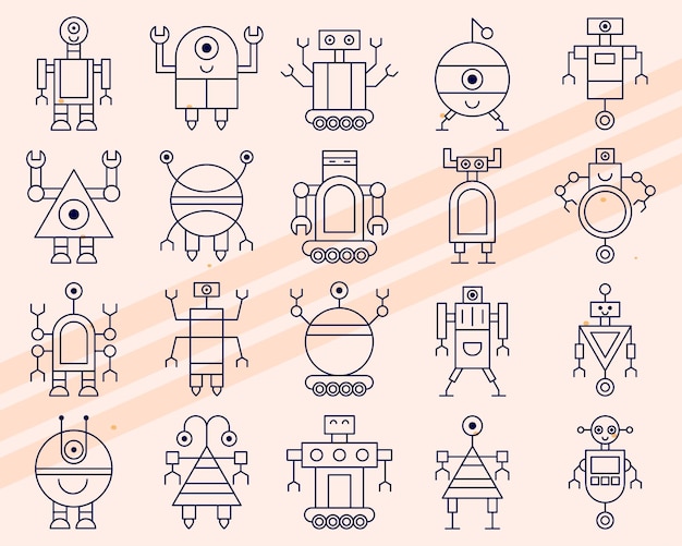 Aanvullende robot-thema vector iconen met verschillende automatisering en AI elementen