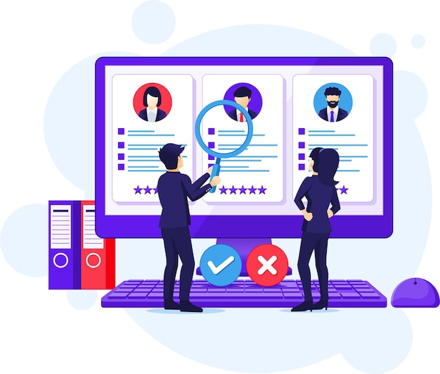 Aanwervings- en wervingsconcept, mensen die een kandidaat zoeken voor een nieuwe werknemer, de illustratie van het wervingsproces