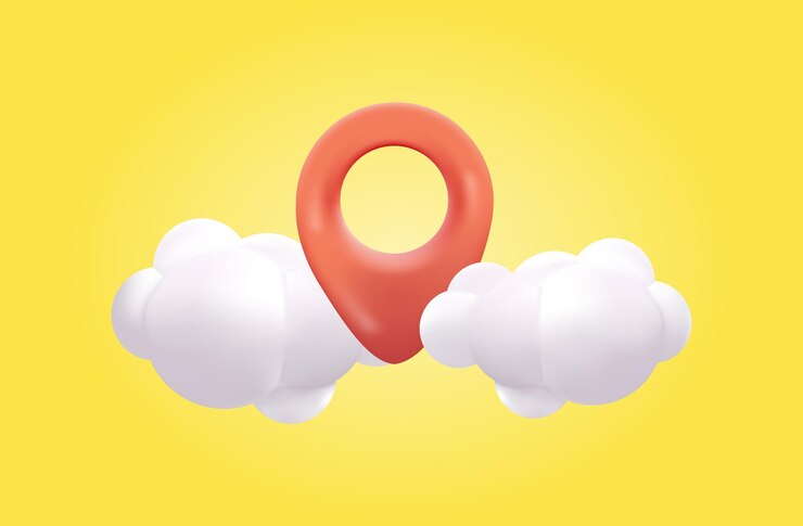 Aanwijzer kaartpictogram. Locatiesymbolen met wolk. 3D-web vectorillustraties.