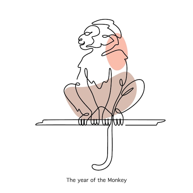 Vector aap chinees dierenriemteken in minimale lijnstijl