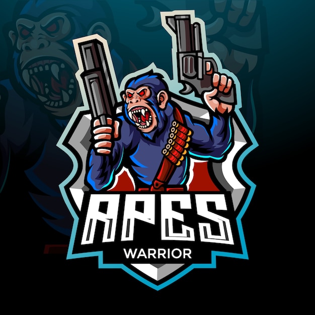 Aap krijger esport logo mascotte ontwerp