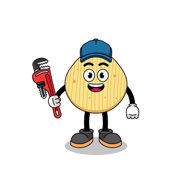 Aardappelchip illustratie cartoon als een loodgieter karakterontwerp