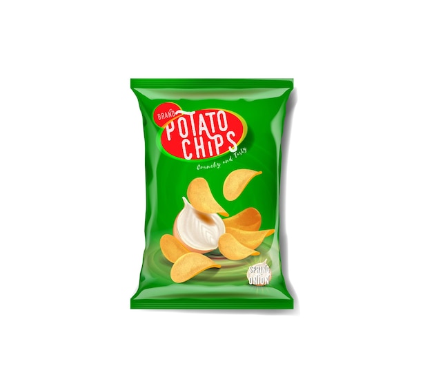Vector aardappelchips reclamezakje lente-ui smaak