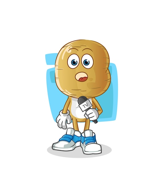 Aardappelkop cartoon tv-verslaggever cartoon mascotte vector