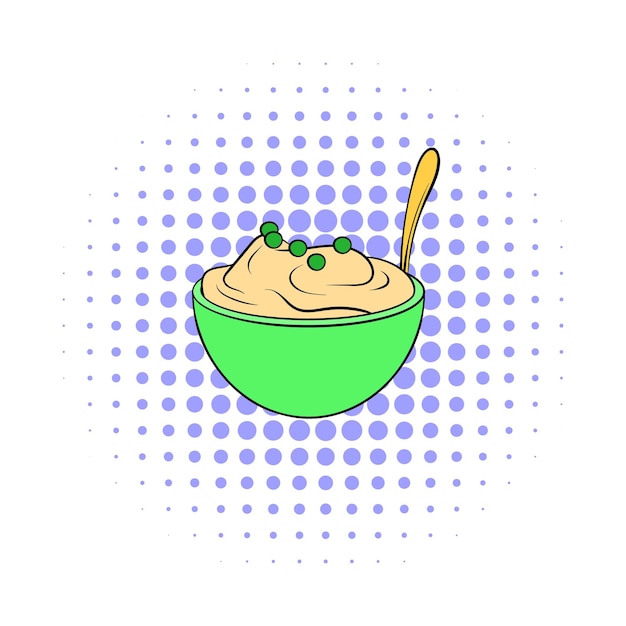 Aardappelpuree in een kom icoon in stripverhalen stijl op een witte achtergrond