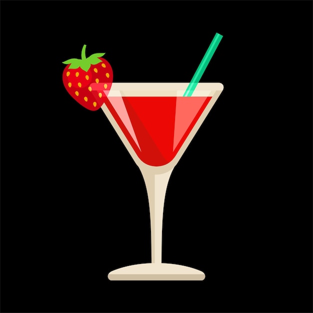 Vector aardbei daiquiri cocktail vlakke stijl vectorillustratie