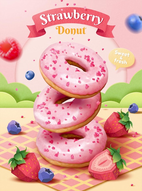 Aardbei geglazuurde donuts advertentieposter