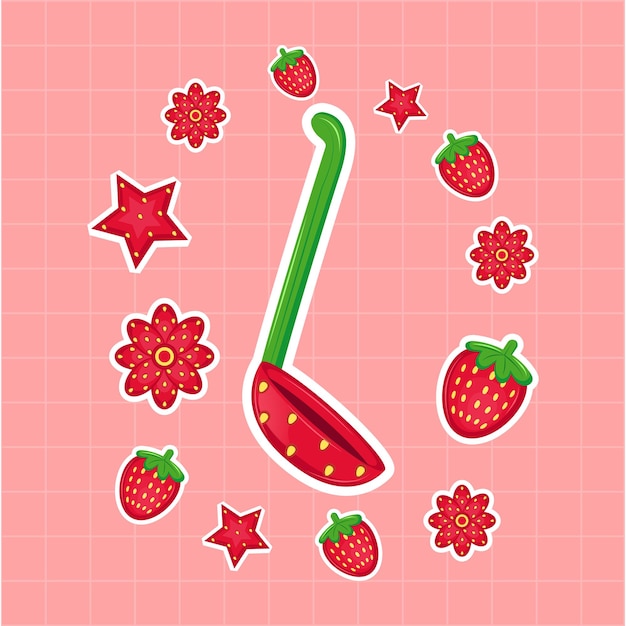 Aardbei keuken gereedschap sticker vector Aardbei sticker vector keukenapparatuur clipart