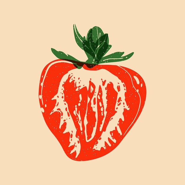 Aardbei. Kleurrijk schattig zeefdrukeffect. Riso-printeffect. Vector illustratie.