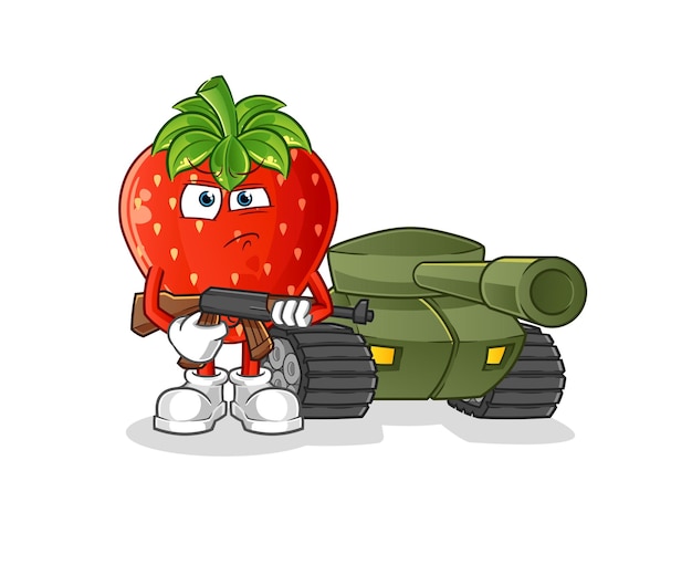 Aardbei soldaat met tank karakter cartoon mascotte vector