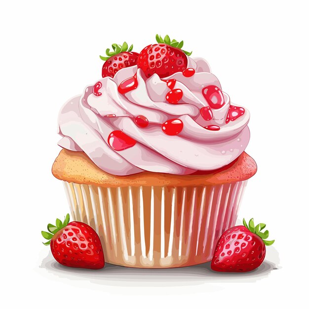 Vector aardbeien cake kleurrijke fruit zoete heerlijke cupcake