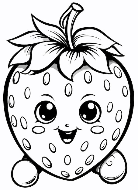 Vector aardbeien cartoon vector illustratie natuur concept geïsoleerd premium mascotte fruit kleurplaat