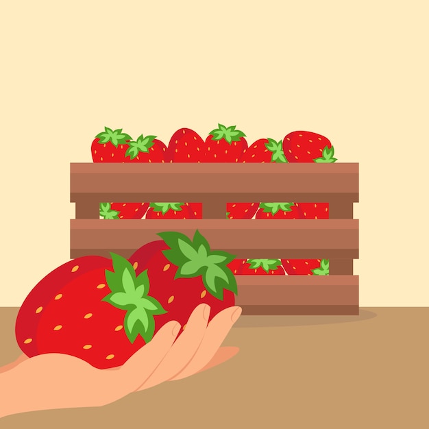 Aardbeien in houten doos vectorillustratie