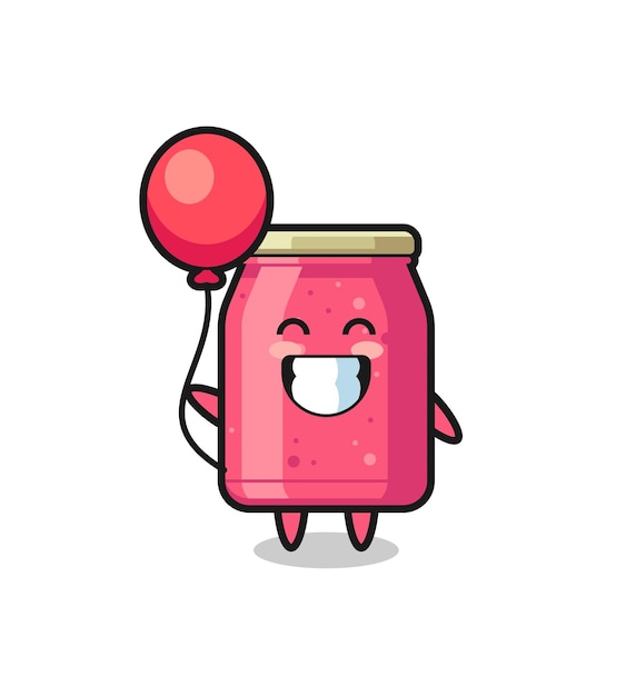 Aardbeienjam mascotte illustratie speelt ballon, schattig ontwerp