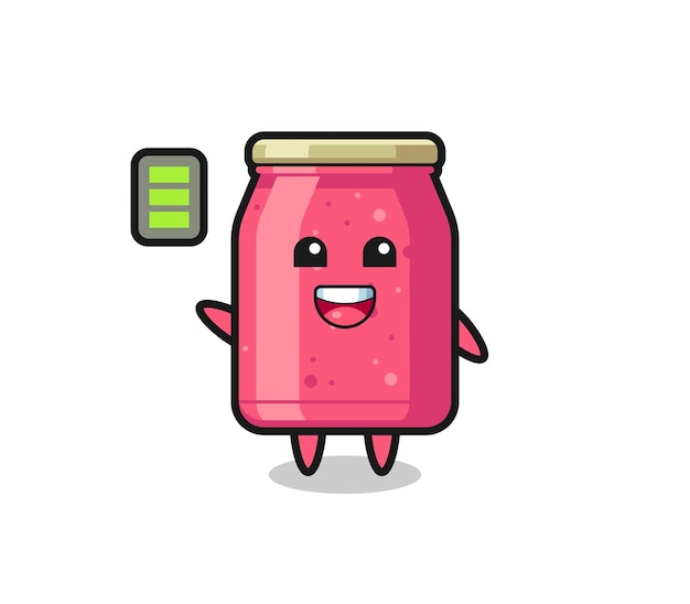 Aardbeienjam mascotte karakter met energiek gebaar, schattig design