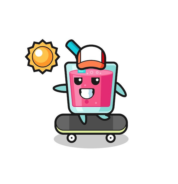 Aardbeiensap karakter illustratie rijden op een skateboard