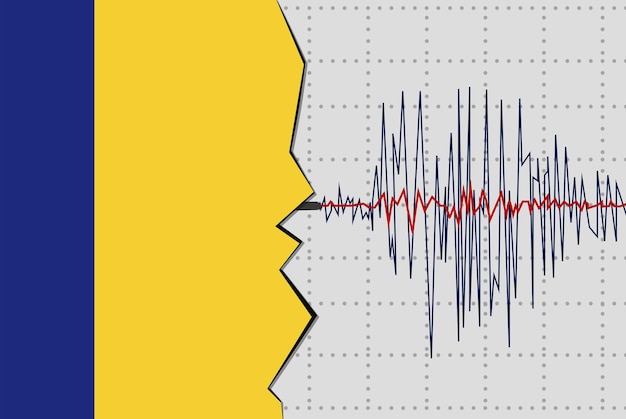 Aardbeving in roemenië natuurrampen nieuws banner idee seismische golf met vlag