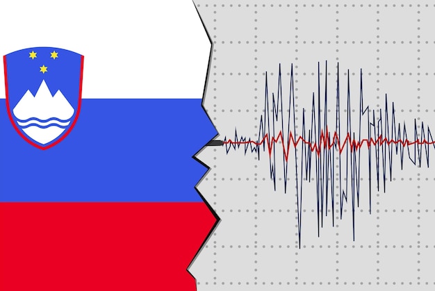 Aardbeving in Slovenië natuurrampen nieuws banner idee seismische golf met vlag