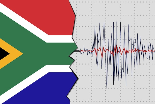Aardbeving in Zuid-Afrika natuurrampen nieuws banner idee seismische golf met vlag